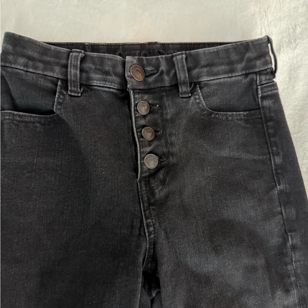 American Eagle Dream Jean Black Buttonfly Stretch Skinny Jeans 2 - Picture 3 of 7